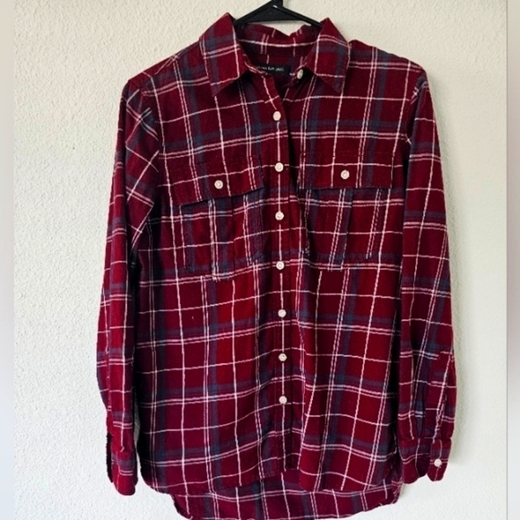 Banana Republic Shirt Womens XS Plaid Button Up Pockets Long Sleeve Red … - Picture 1 of 8